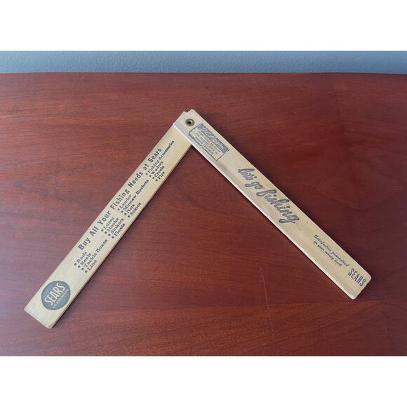1957 Illinois Fish Laws 18" Folding Wood Ruler Sears Roebuck 'Lets Go Fishing' - Picture 8 of 13
